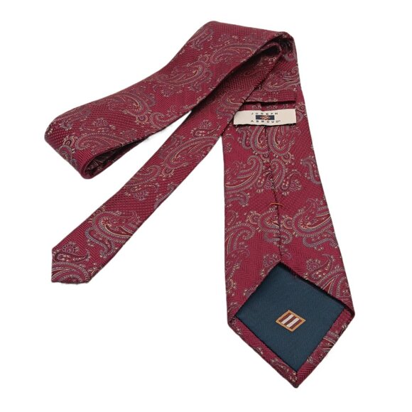 Joseph Abboud Silk Tie Mens XL 65” Dark Fuchsia Gray Paisley Herringbone Classic - Picture 3 of 3